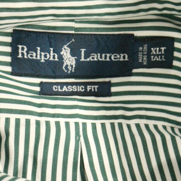 VTG RALPH LAUREN Green/White Striped L/S Shirt Sz XLT Tall - Picture 6 of 11